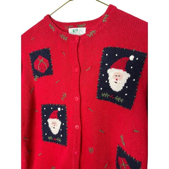 Vintage Quacker Factory Christmas Cardigan Sweater Santa Claus Size Small/Medium - Picture 2 of 7